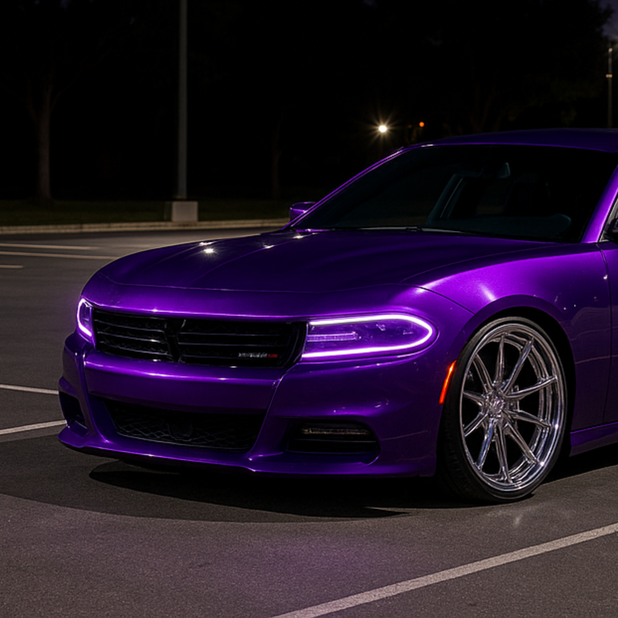 2015–2023 Dodge Charger with Flow Series RGB headlights in purple
