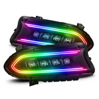 Close up of Alpharex Nova series headlights with flow series DRL boards.