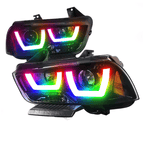 Custom RGB projector headlights with multicolor LED halo accents