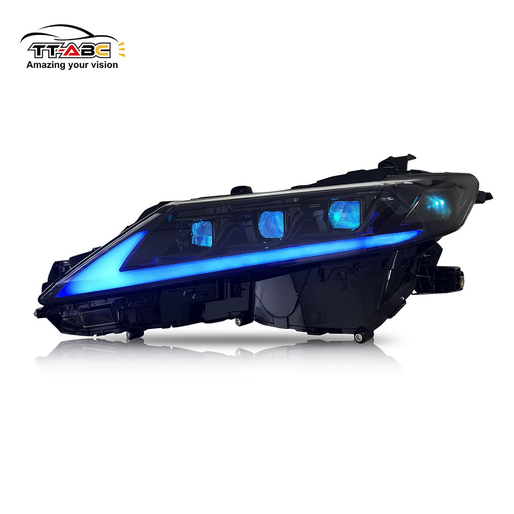 Custom RGB projector headlights with multicolor LED halo accents