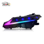 Custom RGB projector headlights with multicolor LED halo accents